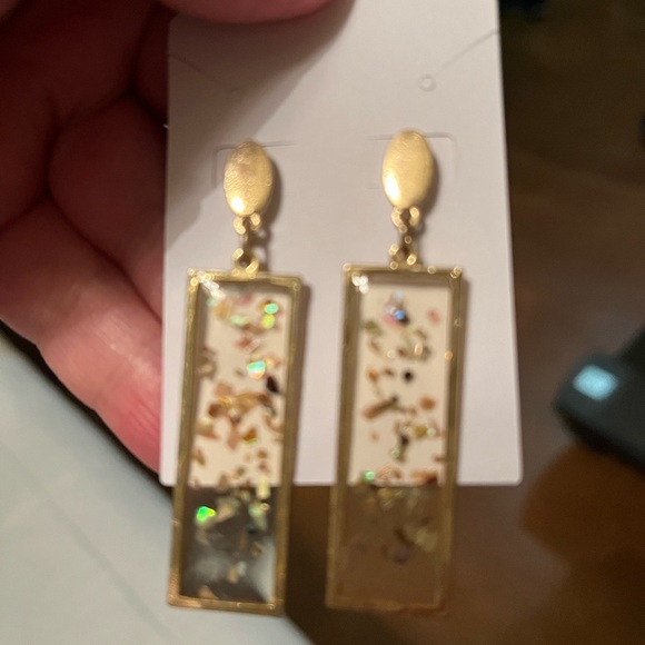 Elegant Gold Clear Dangle Earrings - Picture 1 of 5